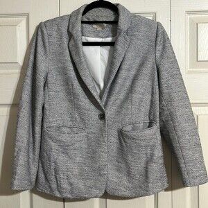 ANN TAYLOR LOFT Size 4 Petite Blue White Striped Marled Blazer Cotton Blend